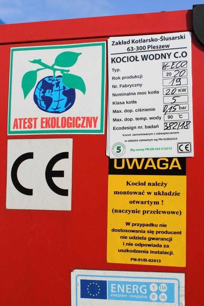 KOTŁY 20 kW do 200m2 Kocioł z PODAJNIKIEM Piec na EKOGROSZEK