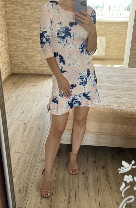 Коротка рожева міні сукня ZARA квітковий принт