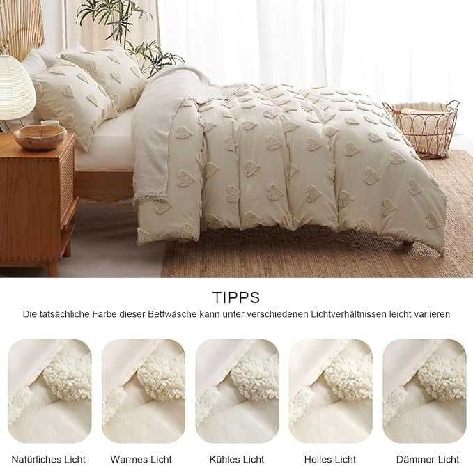 Pościel w stylu Boho 155x220+80x80, Mikrofibra, Haft Serca