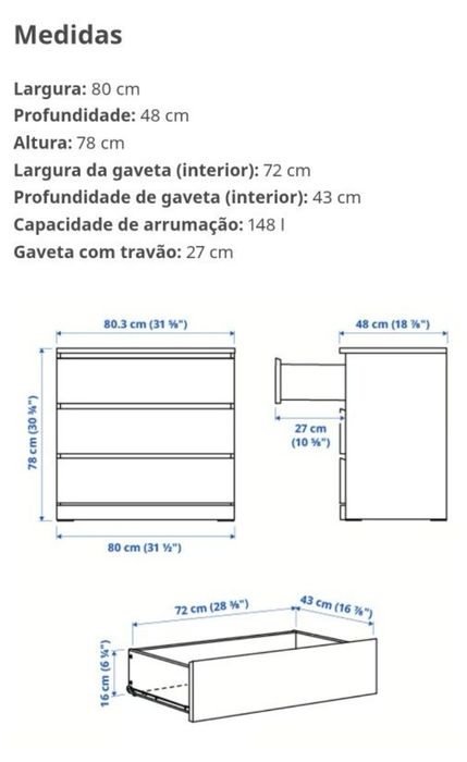 2 Comodas ikea 3 gavetas
