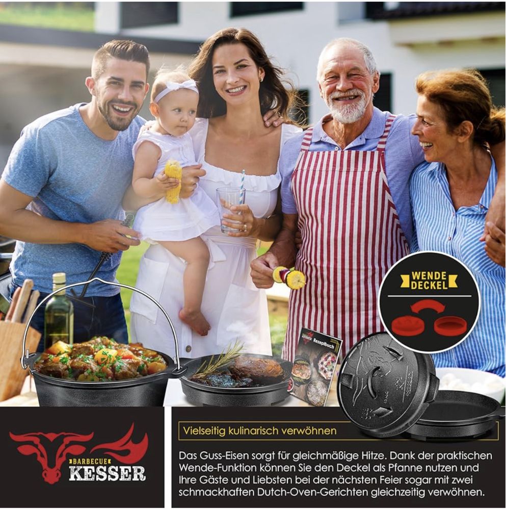 KESSER® Zestaw Dutch Oven garnek do duszenia grilla, żeliwny garnek