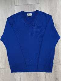 Niebieski sweter męski w serek, Marks & Spencer, rozm L / 40