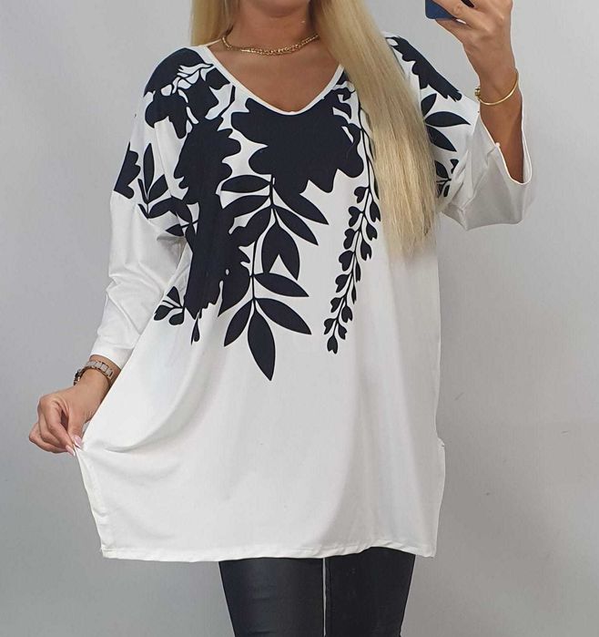 BLUZKA PLUS SIZE TUNIKA 50/52/54/56 rękaw 3/4 dekolt asymetryczna