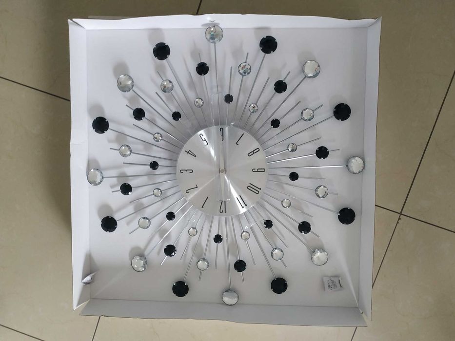 Zegar duży 50cm wiszący ścienny Sunny glamour z kryształkami PIĘKNY