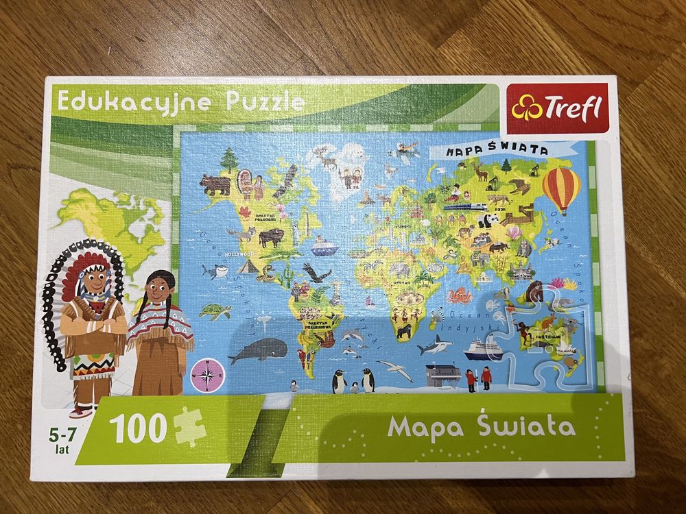 Edukacyjne Puzzle Mapa Świata 100 elementow Trefl