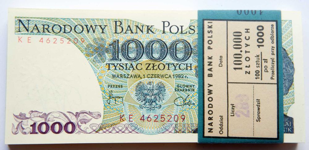 Paczka bankowa 1.000 złotych 1982 - seria KE