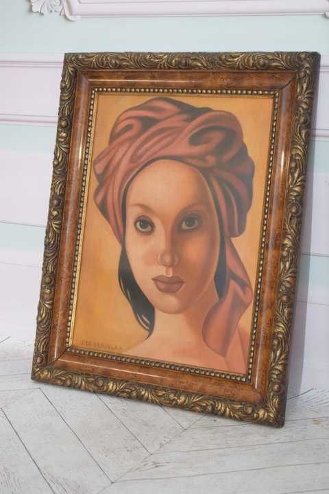 T De Łempicka - Portret Kobiety w Turbanie -  Obraz Olejny z Francji