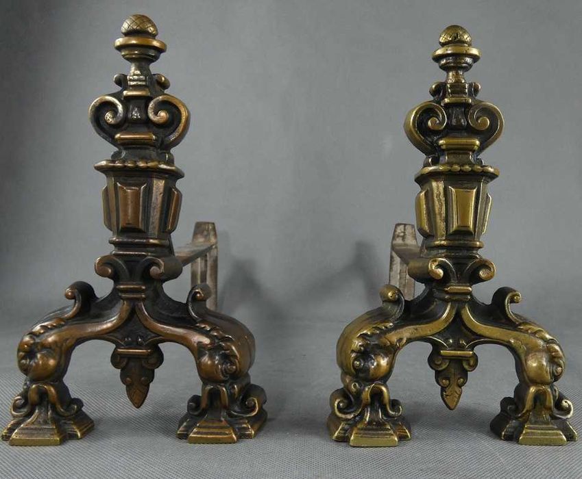 STOJAKI na drewno do kominka brąz KOZY wilki BAROK