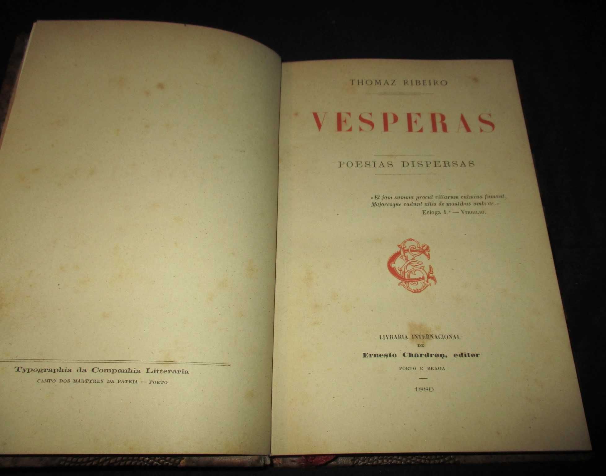 Livro Vesperas Poesias dispersas Thomaz Ribeiro Vésperas