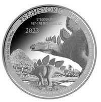 Срібна монета Конго Prehistoric Life Stegosaurus 1 oz Silver 2023 999