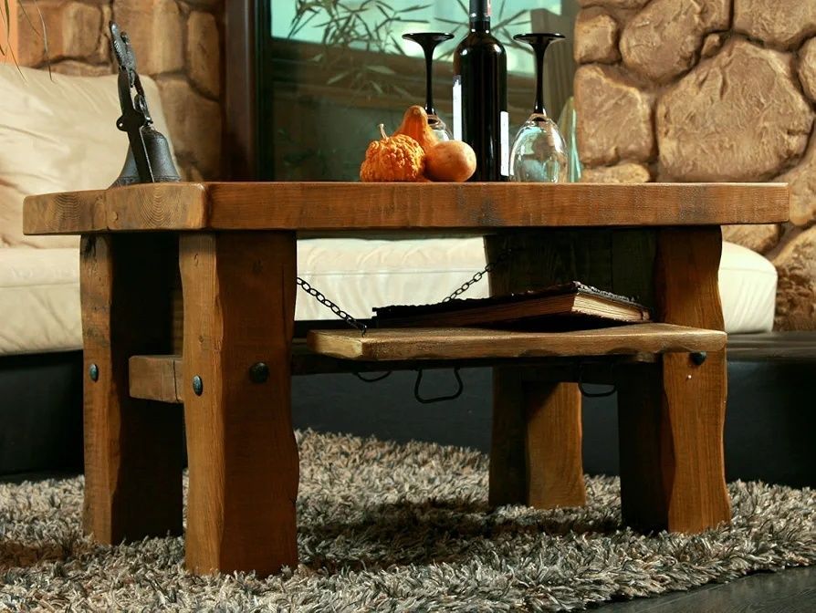 Stolik kawowy rustykalny loft unikatowy, lite drewno, vintage z kufra