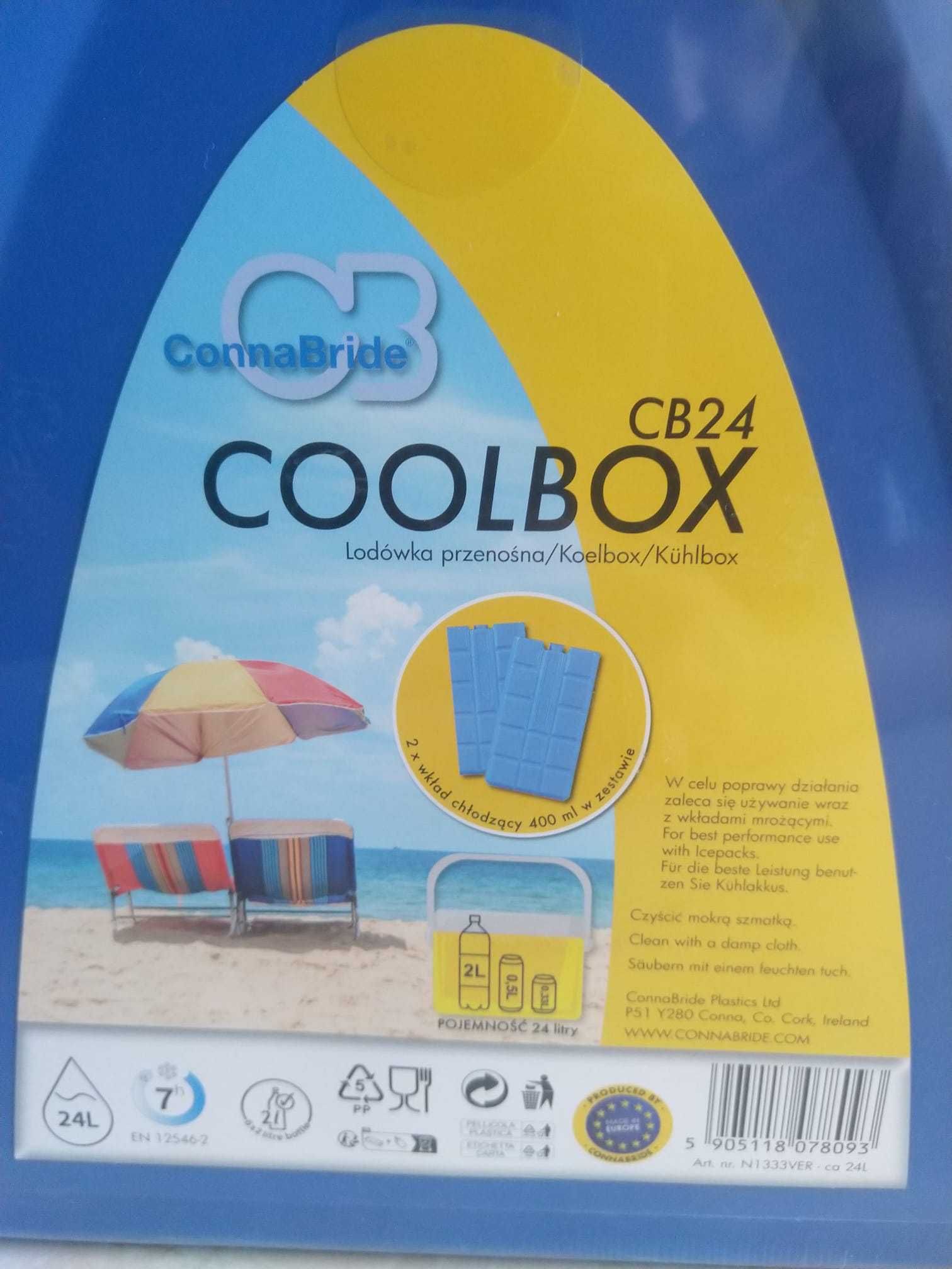 OKAZJA Lodówka chłodząca turystyczna przenośna 24L + 2 wkłady 400ml