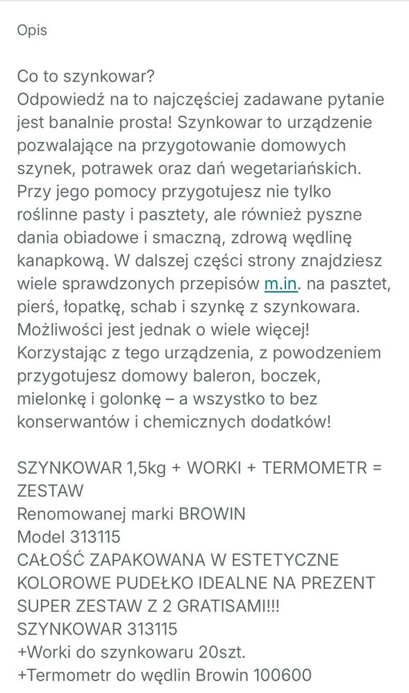 Szynkowar 1,5 kg mięsa - zestaw