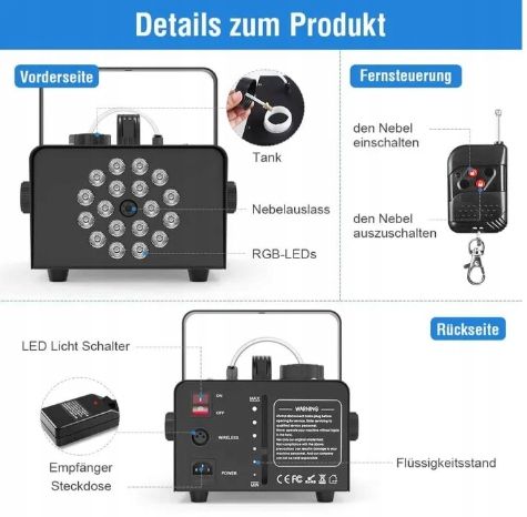 Maszyna do dymu, 1200W maszyna do dymu z 18 diodami LED RGB