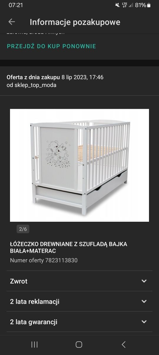 Łóżeczko dziecięce z materacem i przewijakiem