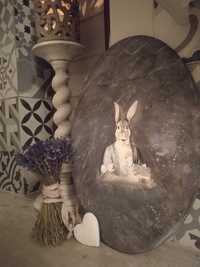 Shabby Chic obraz jajko Panna Zającówna AŻ 45cm Zając Wielkanoc
