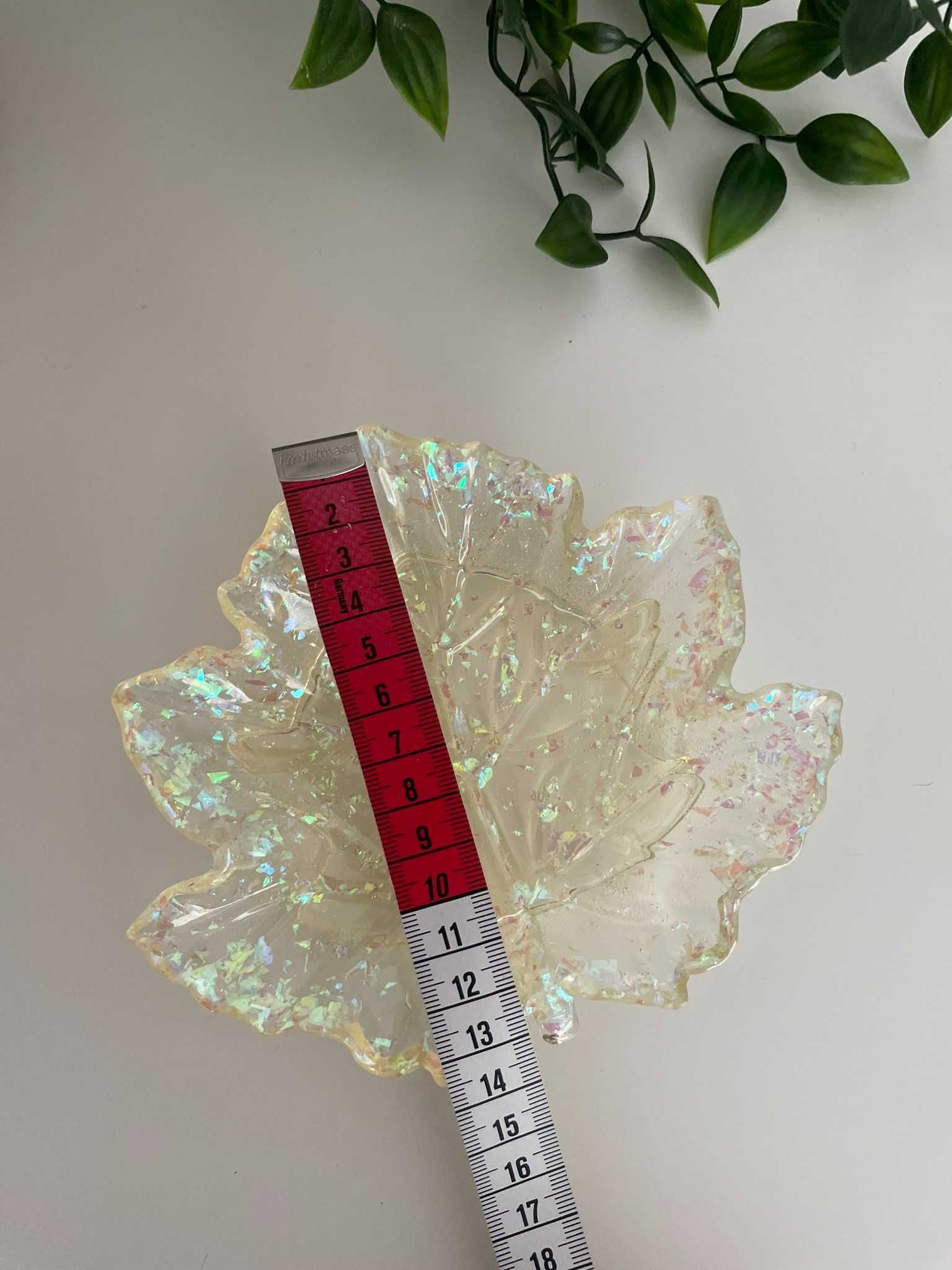 Misa holograficzna patera dekoracyjna liść holo z żywicy epoksydowej