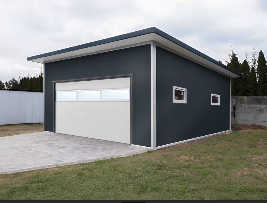 Garaż z płyty warstwowej, garaż 6x6, brama segmentowa
