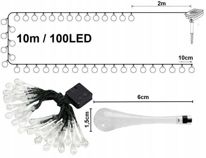 Girlanda Ogrodowa LED 10m Solarna Świetlna Lampki