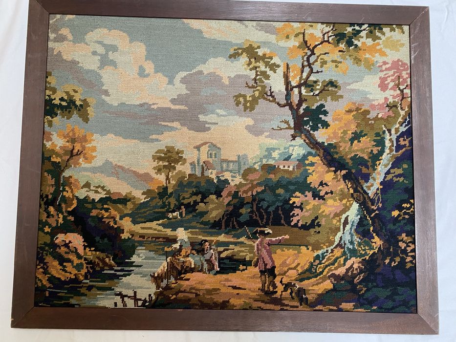 Quadro em ponto cruz antigo grande 85cm x 68cm