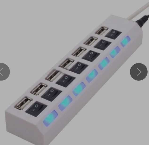 USB 2.0 хаб - 7 портів із кнопкою ввімкнення/вимкнення та індикацією