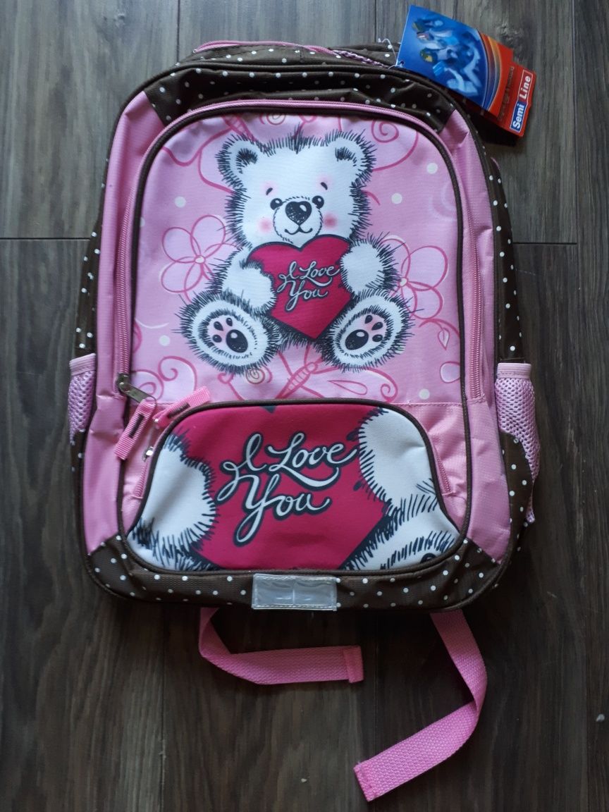 Plecak szkolny różowy z misiem nowy Semi Line