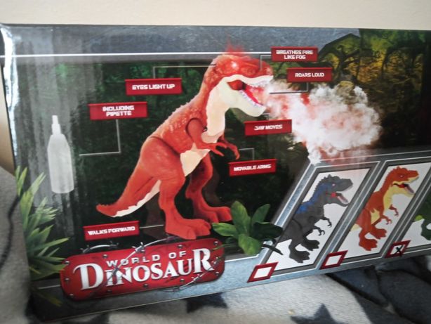 dinozaur chodzi ryczy bucha parą nowy prezent