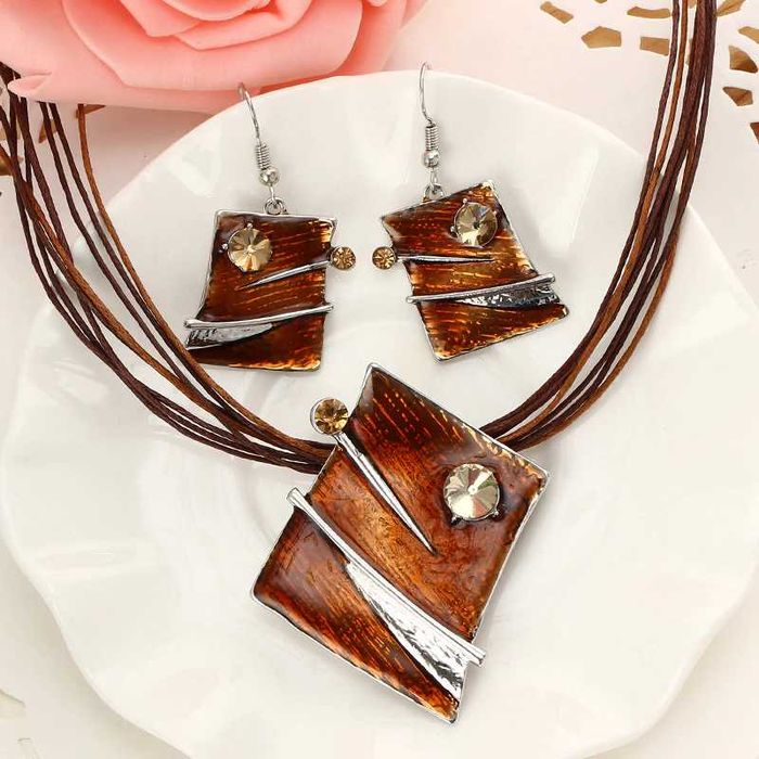 Colar + Brincos retro jóias multi cordas geometria jóias de strass