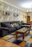 Sofa com chaiselong + 2 poofs e duas almofadas