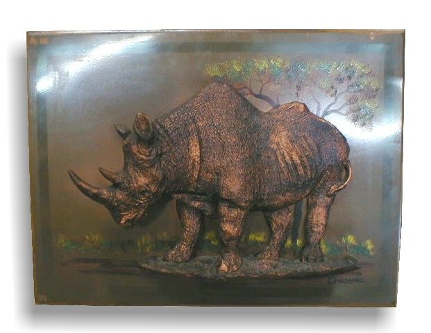 Quadro de cobre com rinoceronte 37x49x7cm