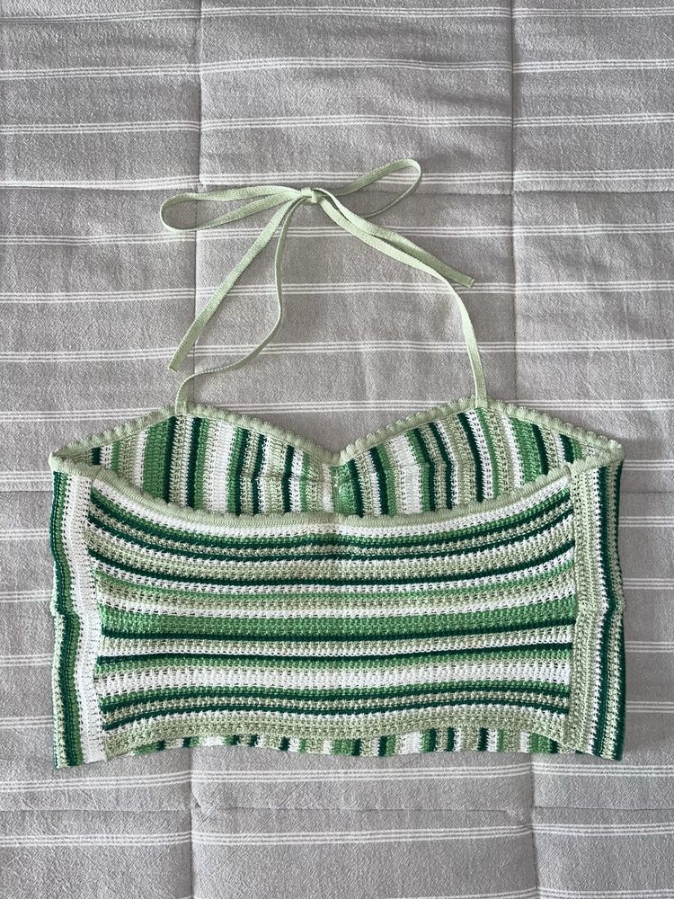 Top de Croché às Riscas | Verde & Branco | Estilo Boho
