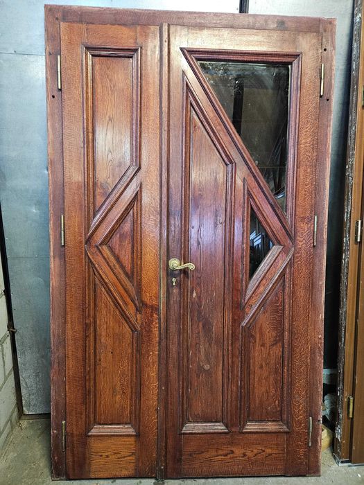 DRZWI Zewnętrzne Dębowe Dwuskrzydłowe Drewniane Wejściowe 133x222cm