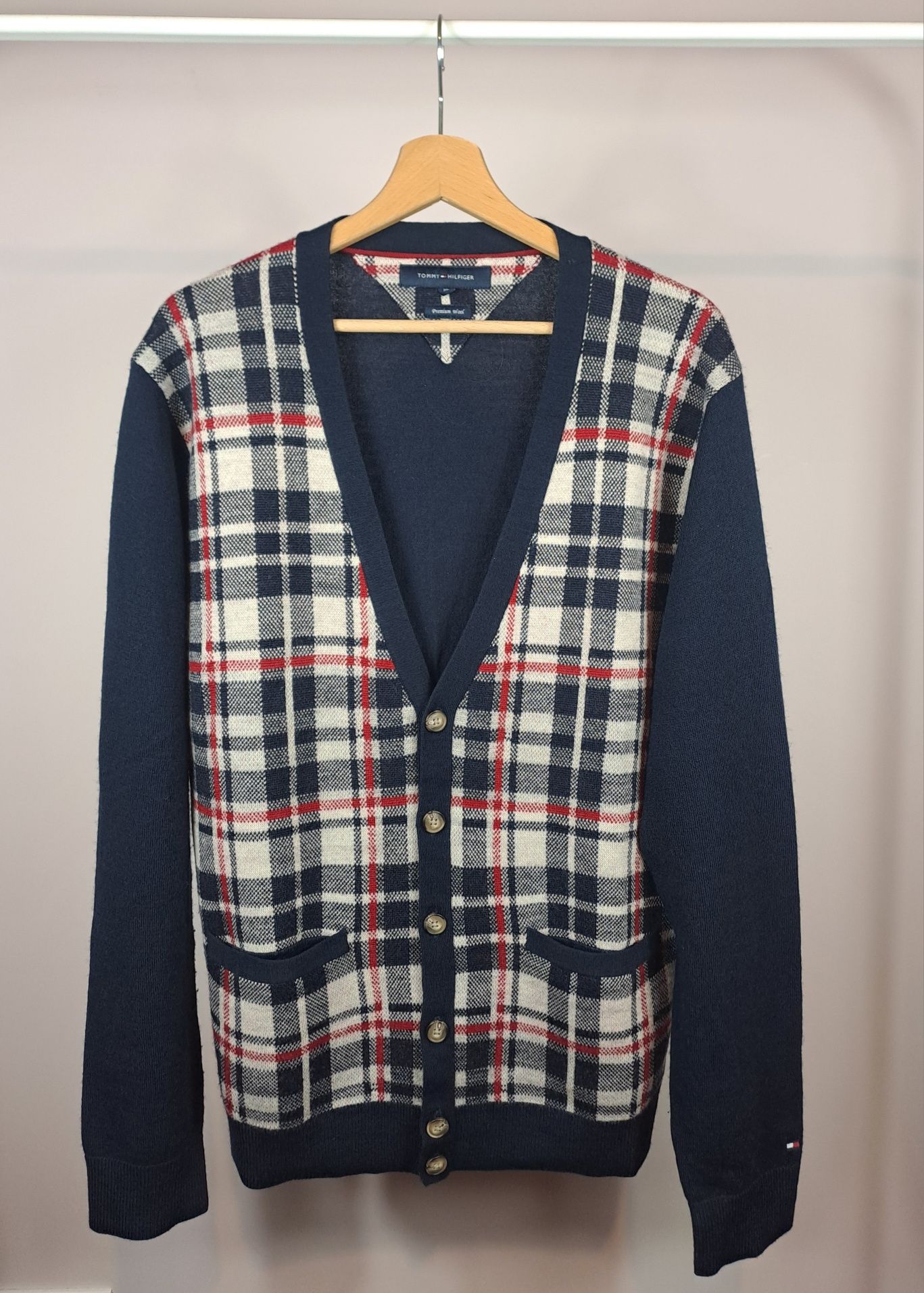 Tommy Hilfiger męski sweter kardigan cardigan rozpinany wełna r.XL