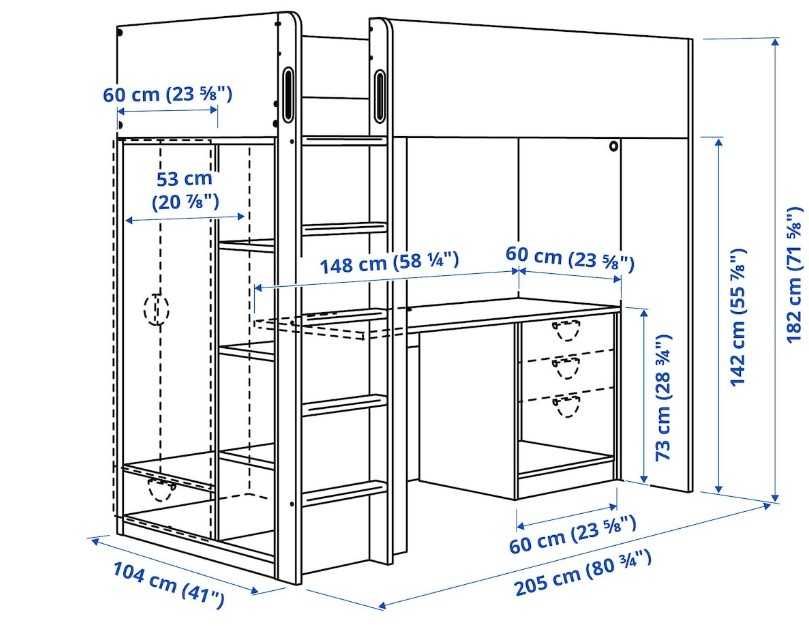 SMÅSTAD СМОСТАД Кровать-чердак 90x200 см + стол, стелаж, белый, | IKEA