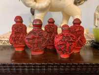 Conjunto snufle bottle em laca chinesa (cinnabar)