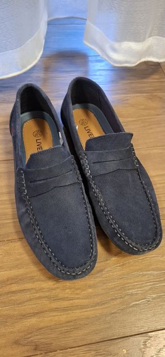 Mokasyny skórzane 43 raz ubrane granatowe