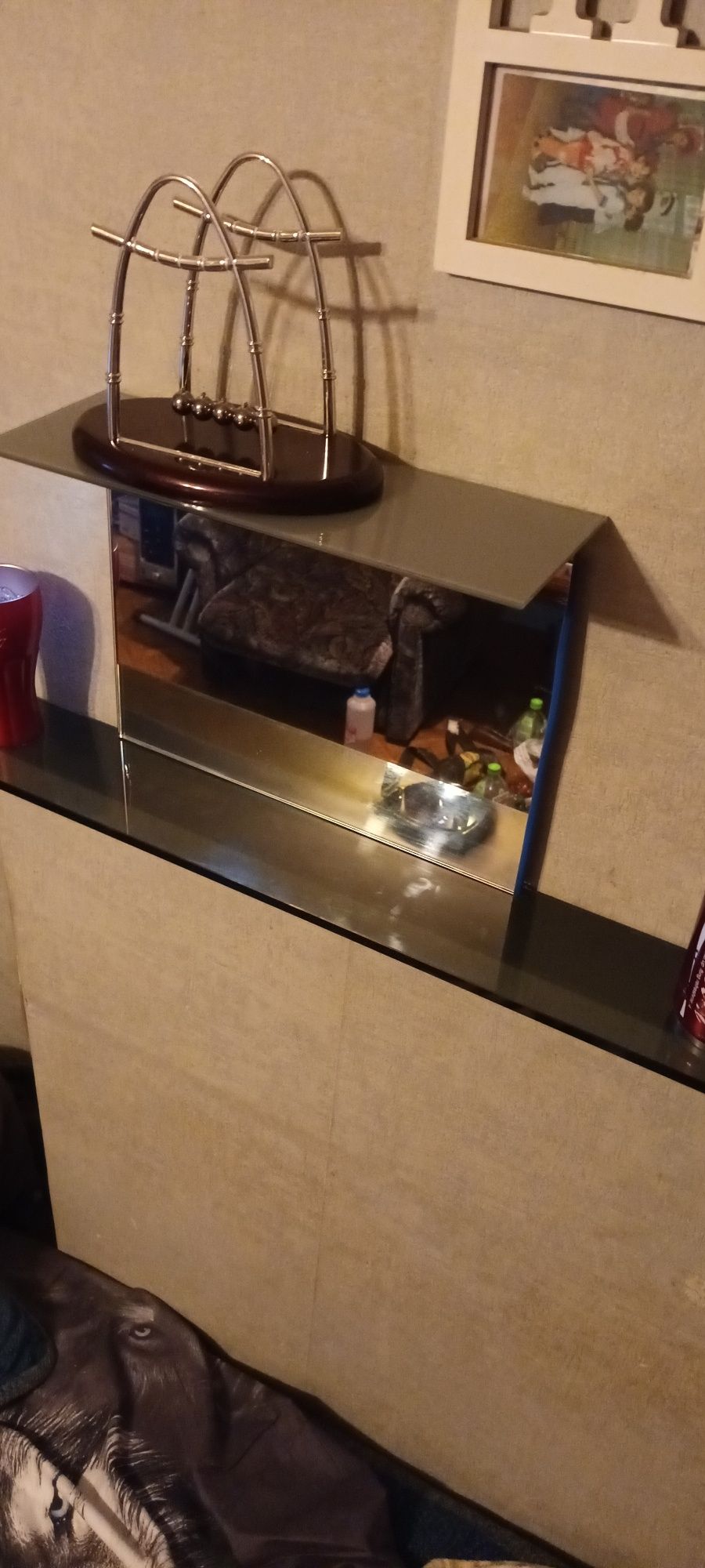 Podwójna półka szklana z lustrem i oświetleniem