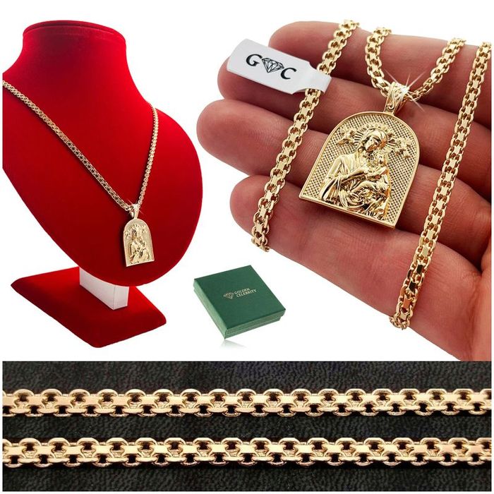 Złoty Gruby Łańcuszek Bismark 55 cm + Medalik, Zawieszka Prawosławna 1