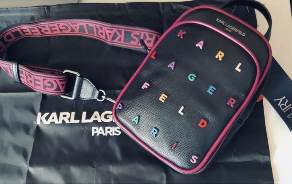 Listonoszka Karl Lagerfeld, kolorowa, pasek-logo, kieszenie,