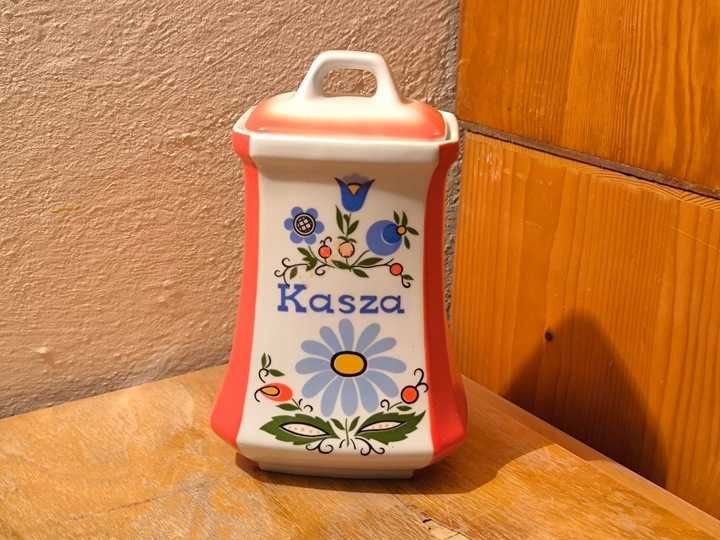 Czerwony pojemnik Kasza Wzór Kaszubski Lubiana PRL