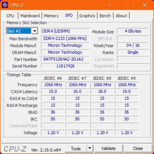 DDR4 2133 DIMM 2x4 8gb