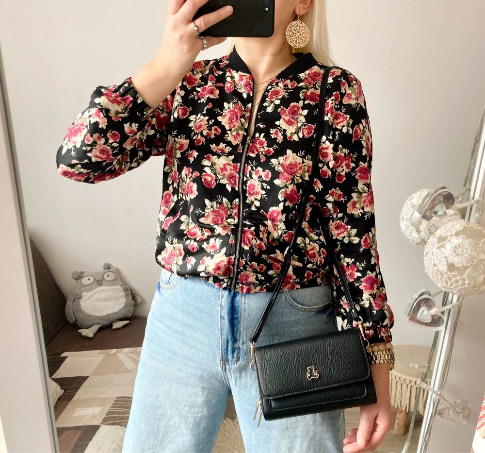 Bluza damska w kwiaty bomberka S/M