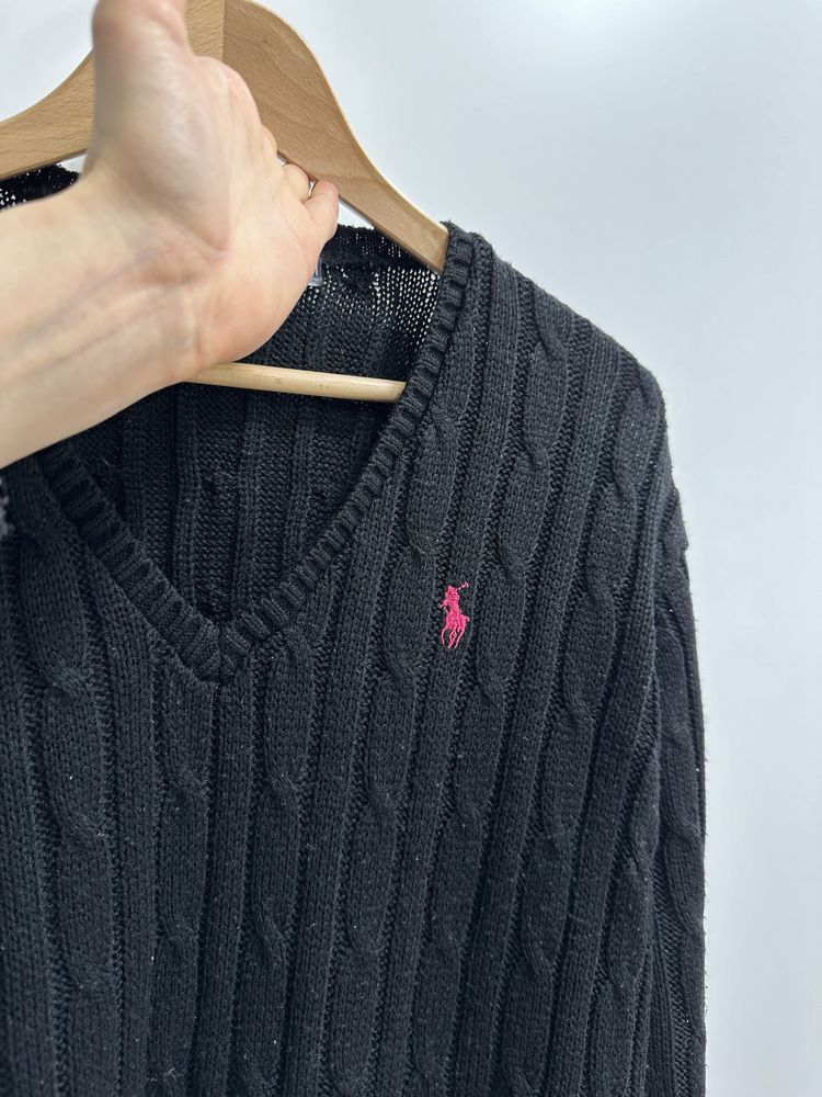 Czarny sweter Polo Ralph Lauren rozowe logo