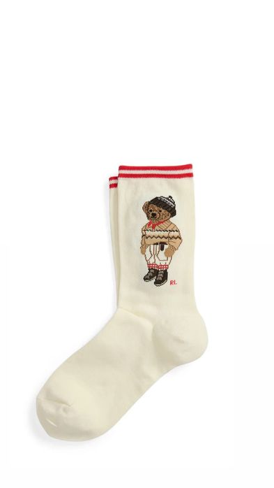 Шкарпетки жіночі з ведмедиком молочні Polo Bear Ralph Lauren