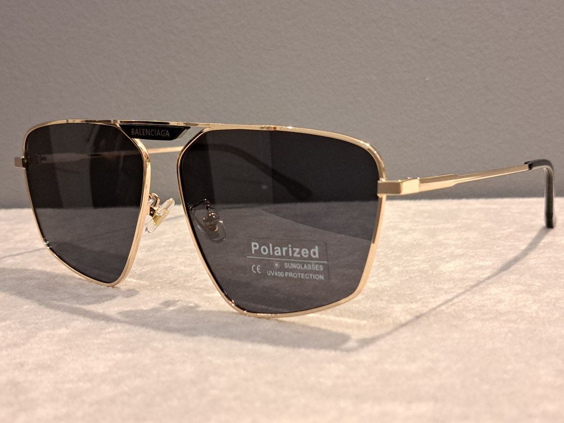 BALENCIAGA męskie złote nowe okulary przeciwsłoneczne logo polaryzacją