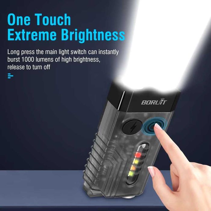 NOWA Latarka LED BORUIT V10 EDC USB-C Akumulatorowa Magnes UV 1000lm