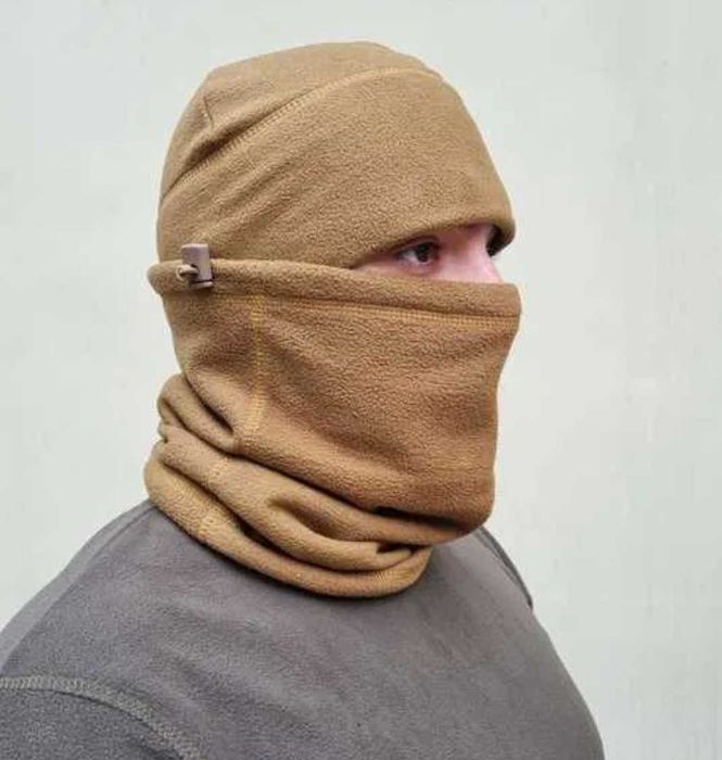 Комплект флісова шапка+баф олива набір тепла зимова тактична шапка+баф