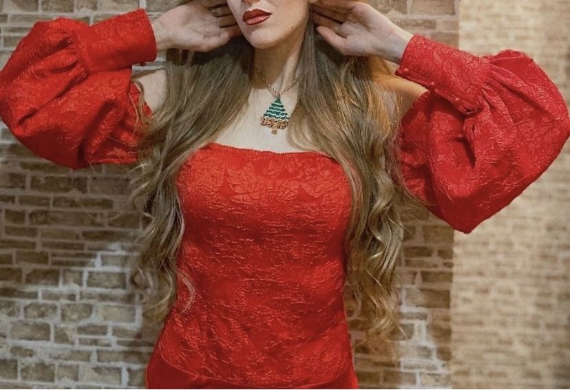 Боді червоний трендовий рукав ліхтарик  оригінальний prettylittlething