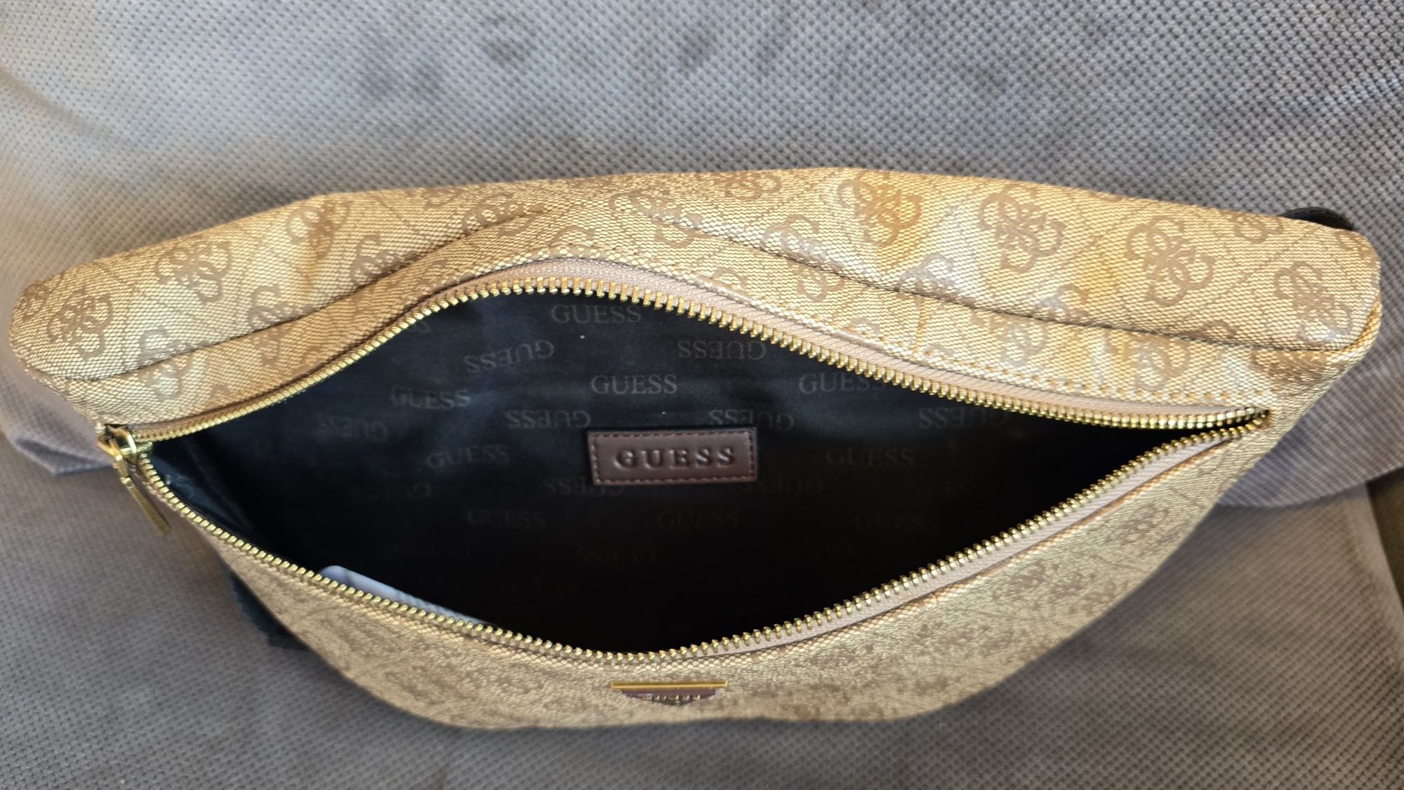 Nerka saszetka oryginalna Guess na pas lub ramię unisex beż brąz