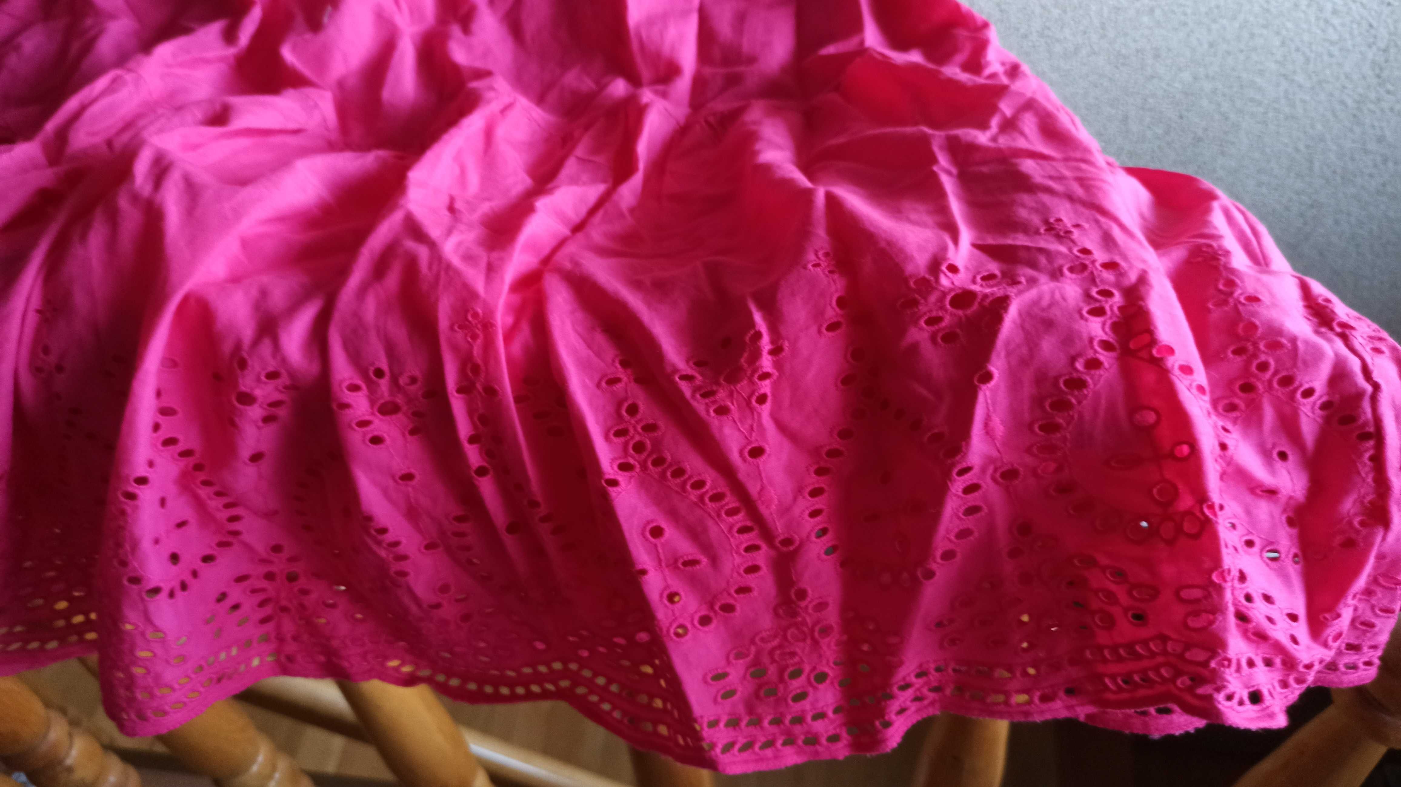 Sukienka pink haft boho koronka 40 bawełna